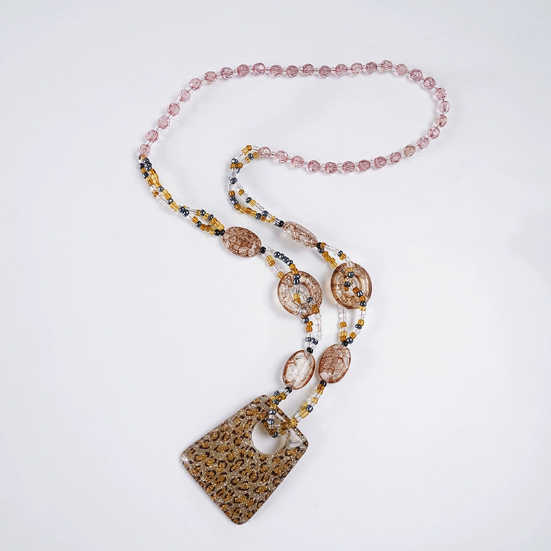 Klaudia Leopard Print Chain Necklace - Brown [BXEXMGQF]