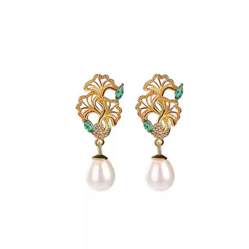 Regina Pearl Leaf Drop Earrings