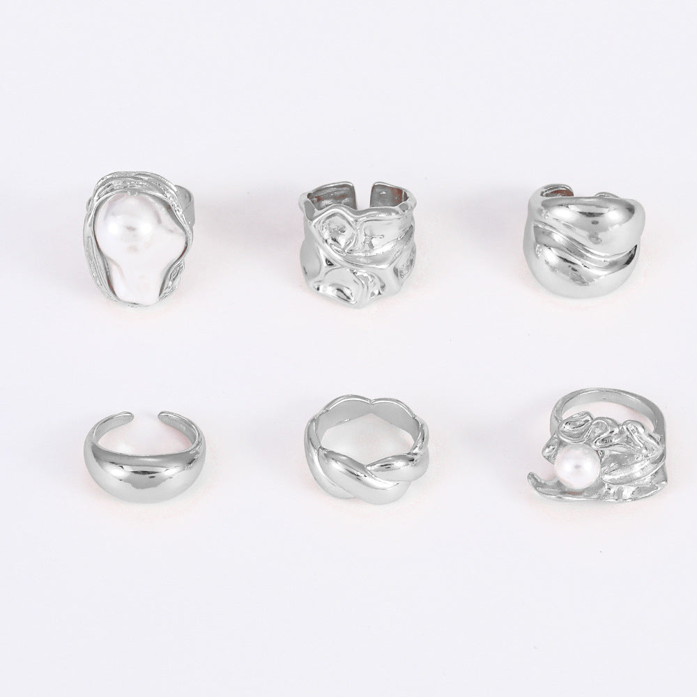 Jadelynn Geometric Ring Set - Silver 6-Piece Ring Set [QFQ6VIHP]