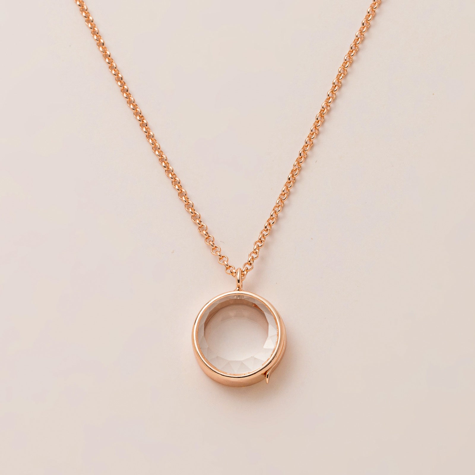 Floating Locket Pendant Necklace - Rose Gold Round Glass Openable Necklace [5KK8JNSS]