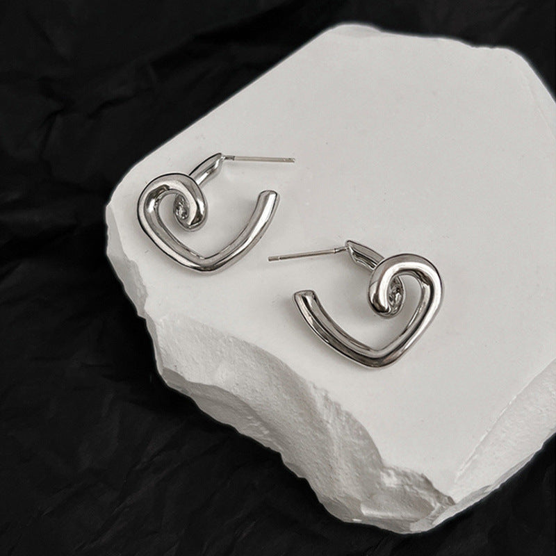 Lilyann Twisted Heart Earrings - Silver [K3SS2PDU]