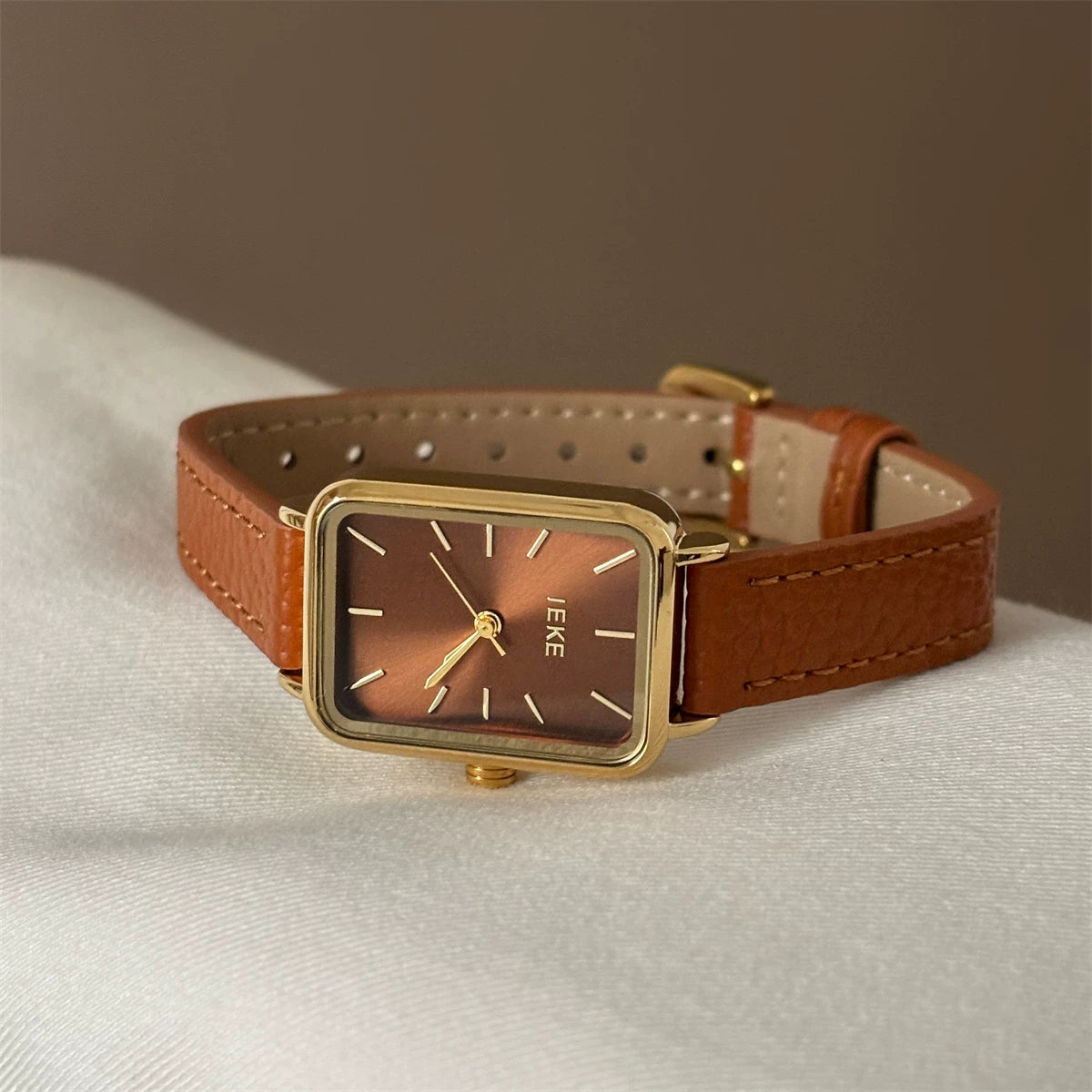 Vintage Square Dial Leather Watch - Style 4 (Orange Leather Strap) [VAL229TR]