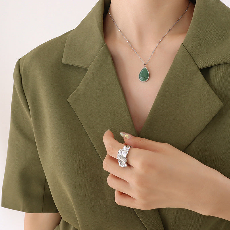 Izzabella Natural Stone Pendant Necklace - Steel Green Natural Stone [IMZH8ZLK]