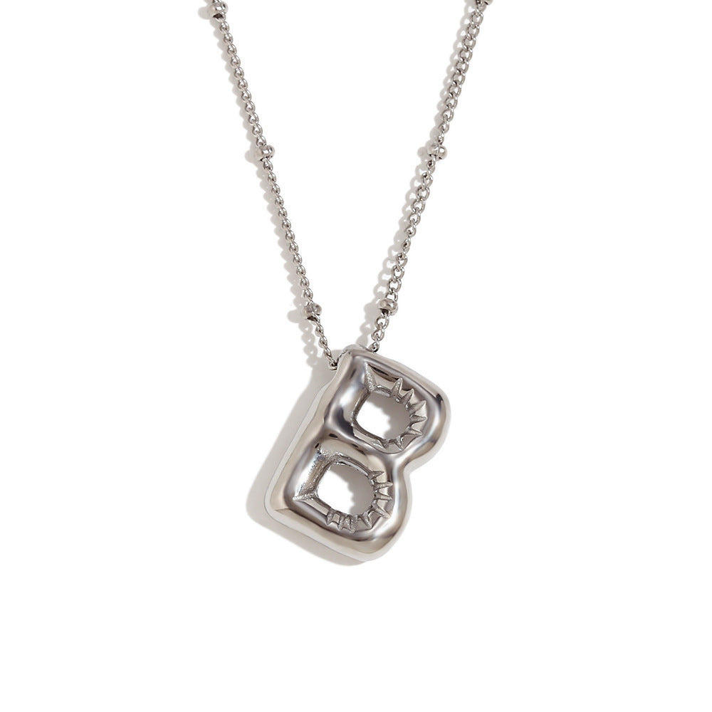 Aiyanah Glossy Bubble Letter Necklace - Silver B [TB8M0WAV]