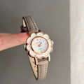 Round Floral Dial Faux Leather Watch - Grey Strap (Gold Case) [9PVPNAMI]