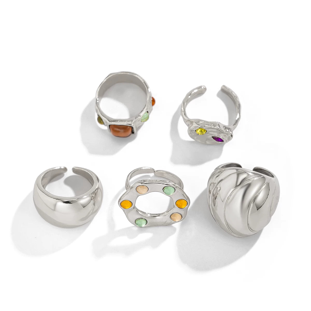 Missy Jewelry - Heba 5-Piece Statement Ring Set - Silver Color