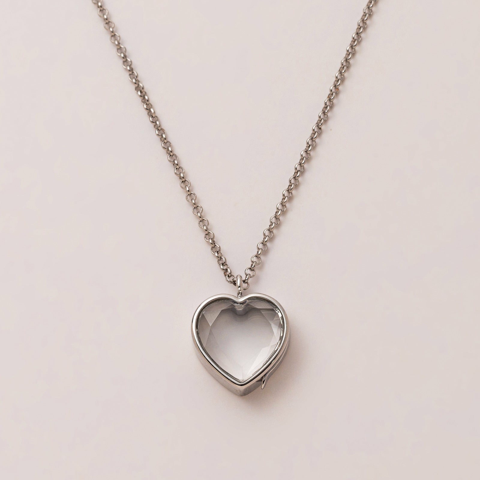 Floating Locket Pendant Necklace - Steel Heart Glass Openable Necklace [LRBGIHA4]