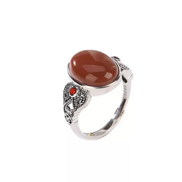 Red Agate Dragon Sterling Silver Ring