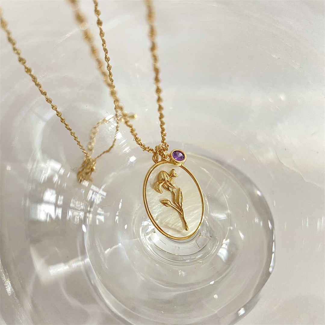 Anslee Mother-of-Pearl Birth Flower Necklace - February - Iris [NCXNP5YY]