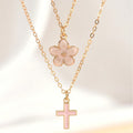 Leilah Bloom Cross Necklace - Pink Cross Flower Necklace [8E829BSK]