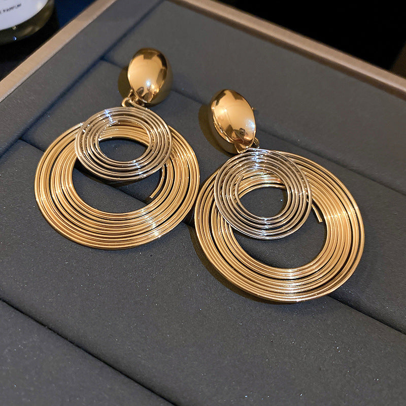 Cambri Layered Geometric Drop Earrings - Two-Tone Circle Drop [KINZ4HXE]