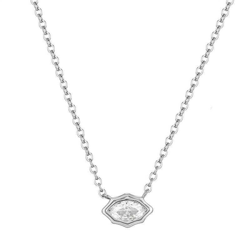 Layered Zircon Pendant Necklace - Silver Single Marquise [L7209W4V]