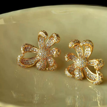 Floral Zircon Ear Clips - Stud Earrings (In Stock) [FEHGMRJG]
