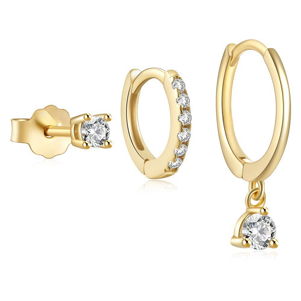 Oriah Zircon Earring Set - Gold Three-Piece Set [AKRC59VD]