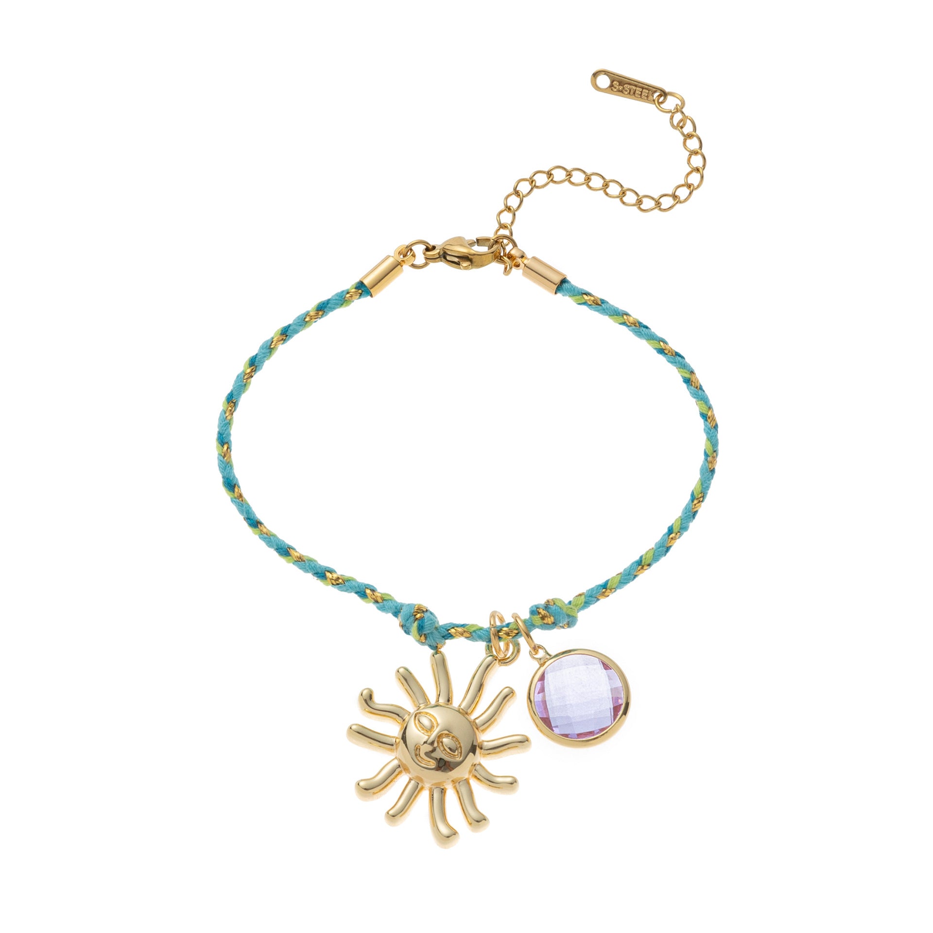 Charm Cord Bracelet - Sun Charm Bracelet (Green Cord) [RCLJIGEK]