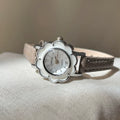 Round Floral Dial Faux Leather Watch - Grey Strap (Silver Case) [6XV8VGPW]