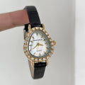 Crimson Snakehead Rhinestone Watch - Black Strap, Gold Frame, White Dial [H130RSPI]