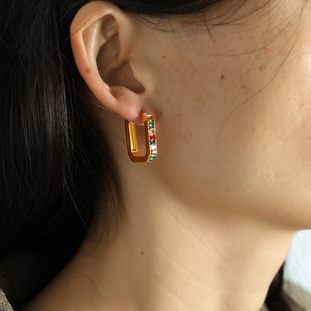 Blossom Geometric Zircon Hoops - Multi-color [1VMSWJ7J]