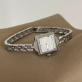 Square Dial Chain Bracelet Watch - Silver Band White Face (Dot Markers) [NO5ITEFY]