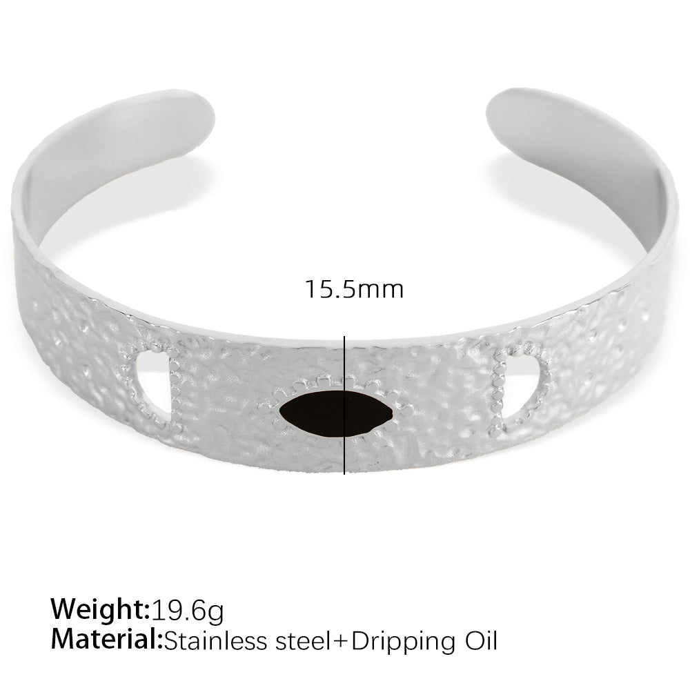 Amalie Enamel Cuff Bracelet - Black Enamel Silver Bracelet [ES6A0EA9]