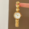 Small Dial Gold Bead Bracelet Watch - Gold Band with White Dial [SFC28LLQ]