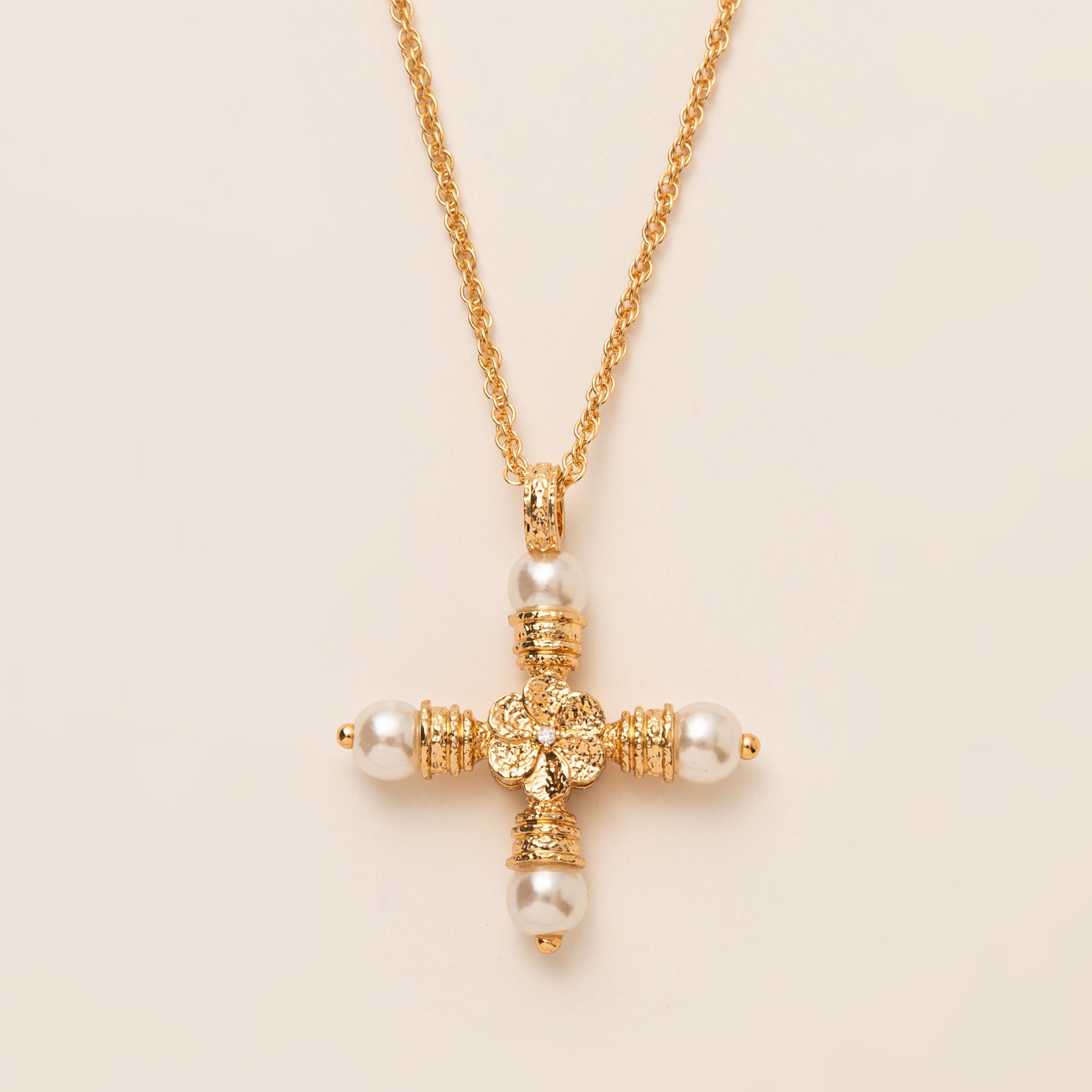 Baroque Pearl Cross Pendant Necklace - Gold [HMMDC9JA]