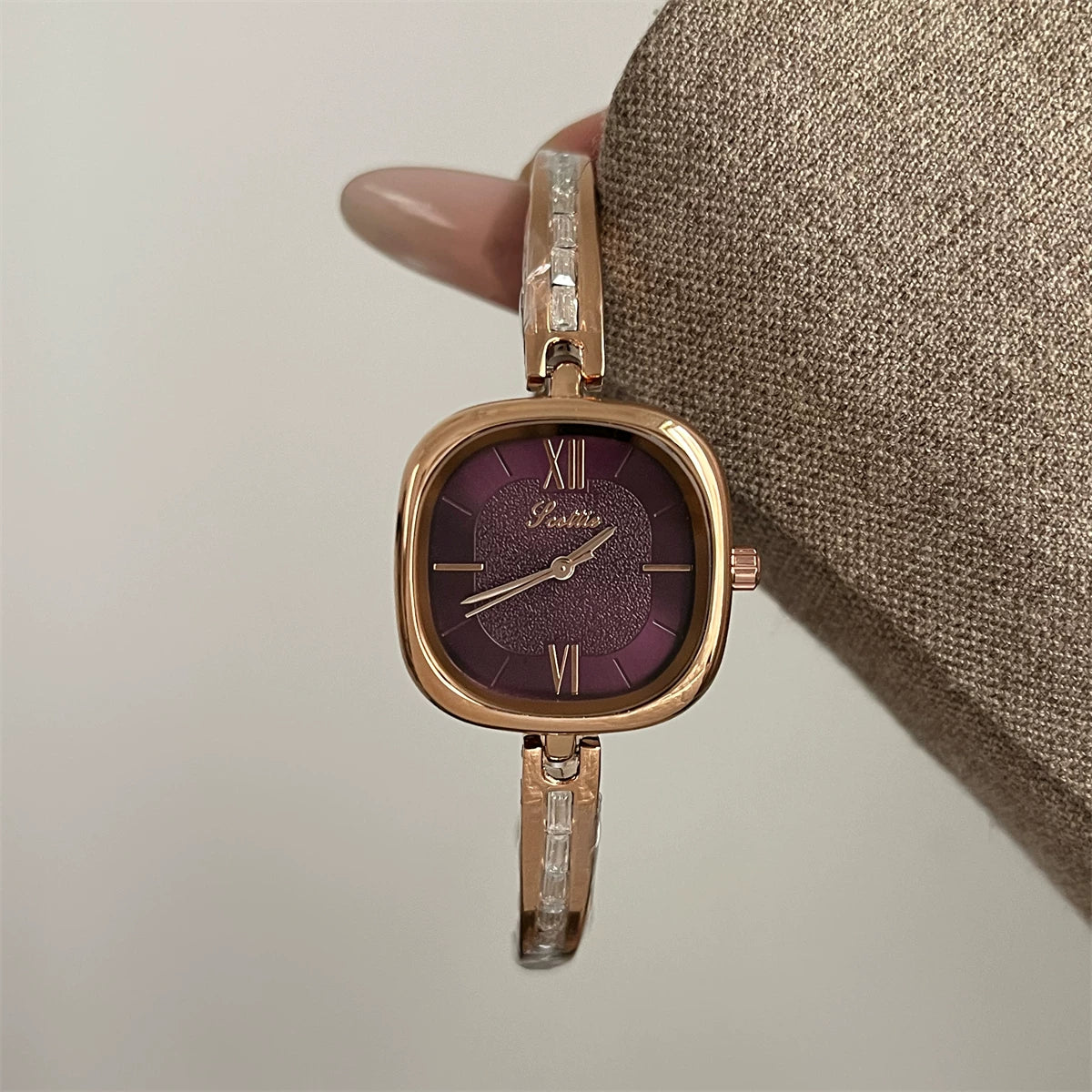 Elegant Square Bracelet Watch - Rose Gold with Purple Dial [VTQ7VXNI]