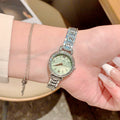 Pearl Bracelet Watch - Style 21 Round Small Diamonds / Green Dial [H3KITV2L]