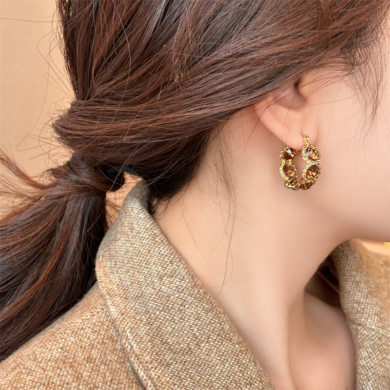 Aza Vintage Gold-Plated Rhinestone Earrings