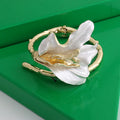 White Enamel Iris Flower Open Bracelet - Premium Silver [EZ8S6GTB]