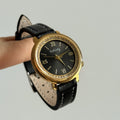 Round Small Dial Wrist Watch - Black Strap Gold Case Black Dial [952Z9LSH]