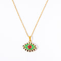 Evil Eye Pendant Necklace - Green Eye - Red Zircon - Black & White Border [HK43IV9R]