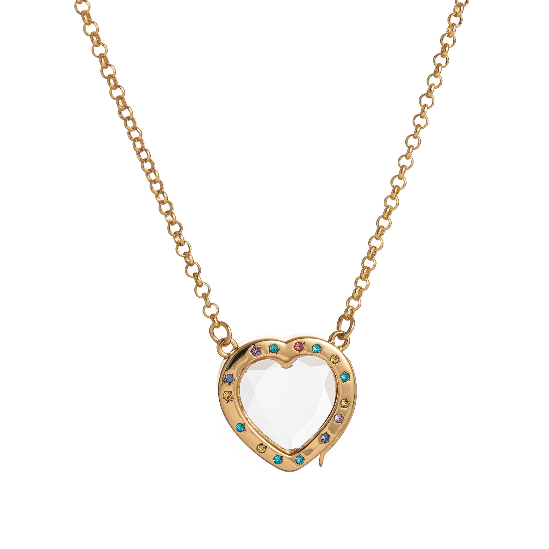 Floating Charm Locket Necklace - Heart Rhinestone Locket Necklace [IR3IFLXH]