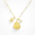 Seaside Shell and Pearl Pendant Necklace - Shell Starfish Necklace [HCOKJ2RP]
