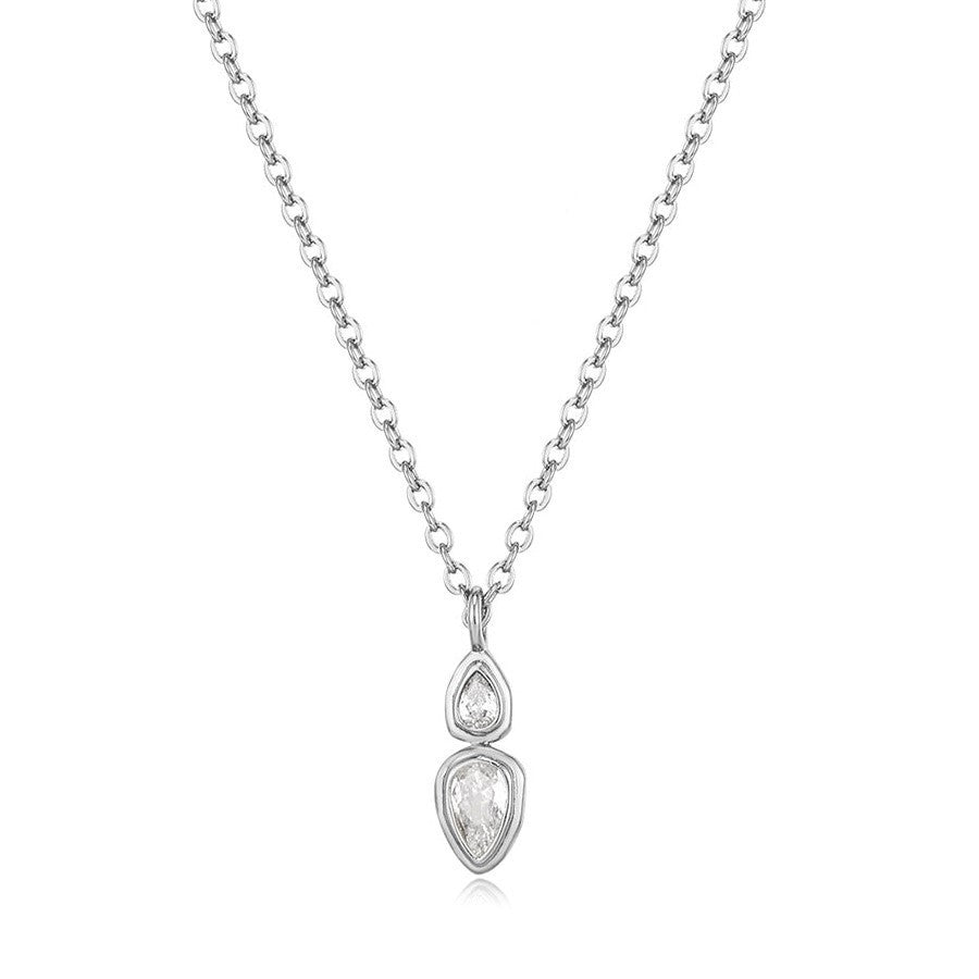 Layered Zircon Pendant Necklace - Silver Two Zircons [EQVAP4EH]