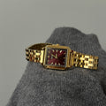 Liba Snakehead Quartz Watch - IEKE 88282 Square Arrow Red Dial Gold Steel Band [AKO6MIMB]