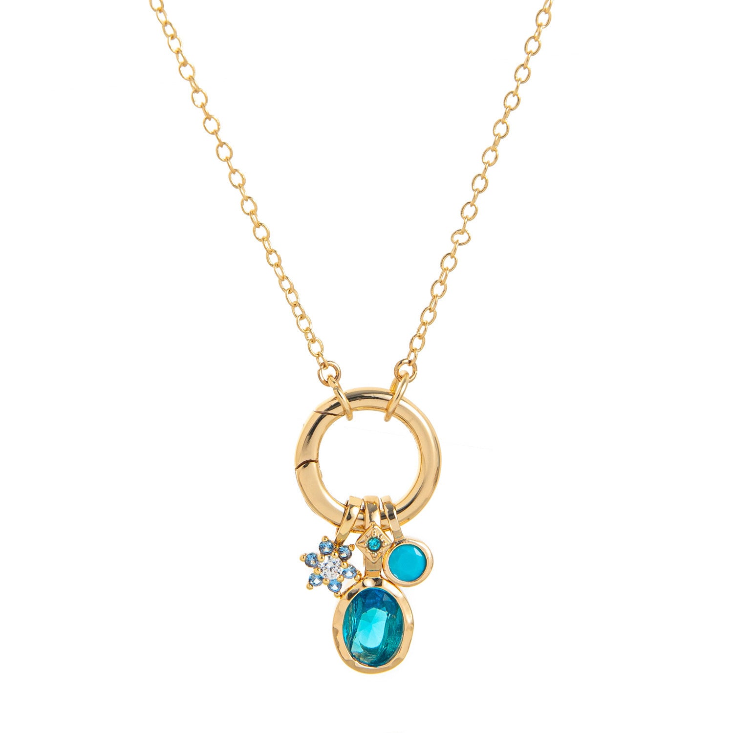 Birthstone Pendant Chain Necklace - Blue Set [SSQRPCG4]