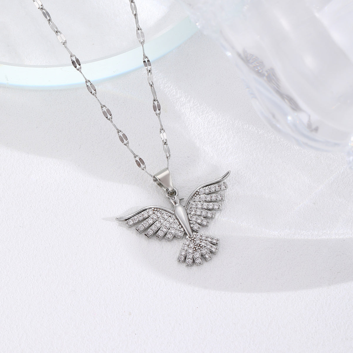 Hera Sparkling Phoenix Necklace - Silver [CY98GX5N]