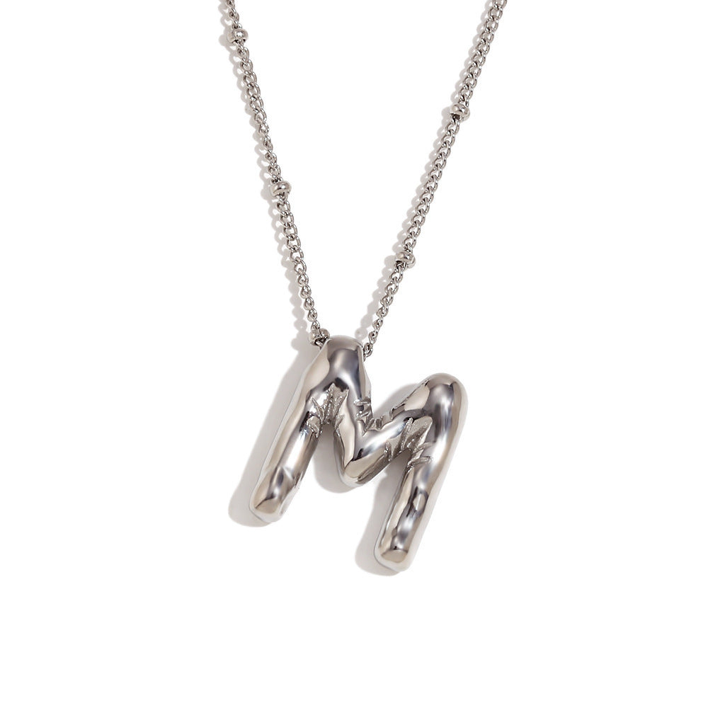 Aiyanah Glossy Bubble Letter Necklace - Silver M [AIB1WJQU]
