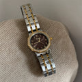 Elegant Crystal Accent Bracelet Watch - Two-Tone Band with Coffee Face [9WMJKCE4]