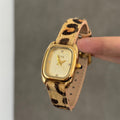 Avalina Snake Head Leopard Watch - IEKE Grid Four Diamonds / Leopard Print Leather Band [VICITEE8]
