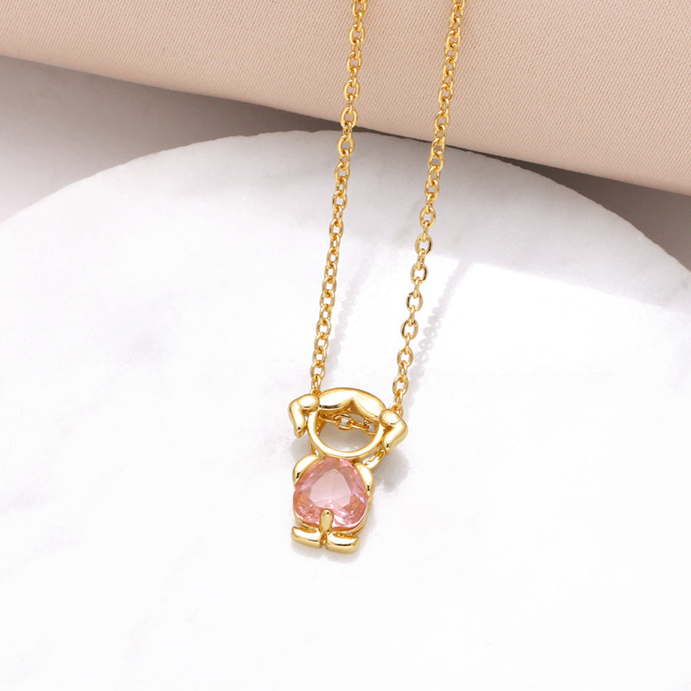 Jackson Zircon Heart Necklace - Pink [WD6084QM]