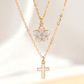 Leilah Bloom Cross Necklace - White Cross Flower Necklace [RIAUEA94]