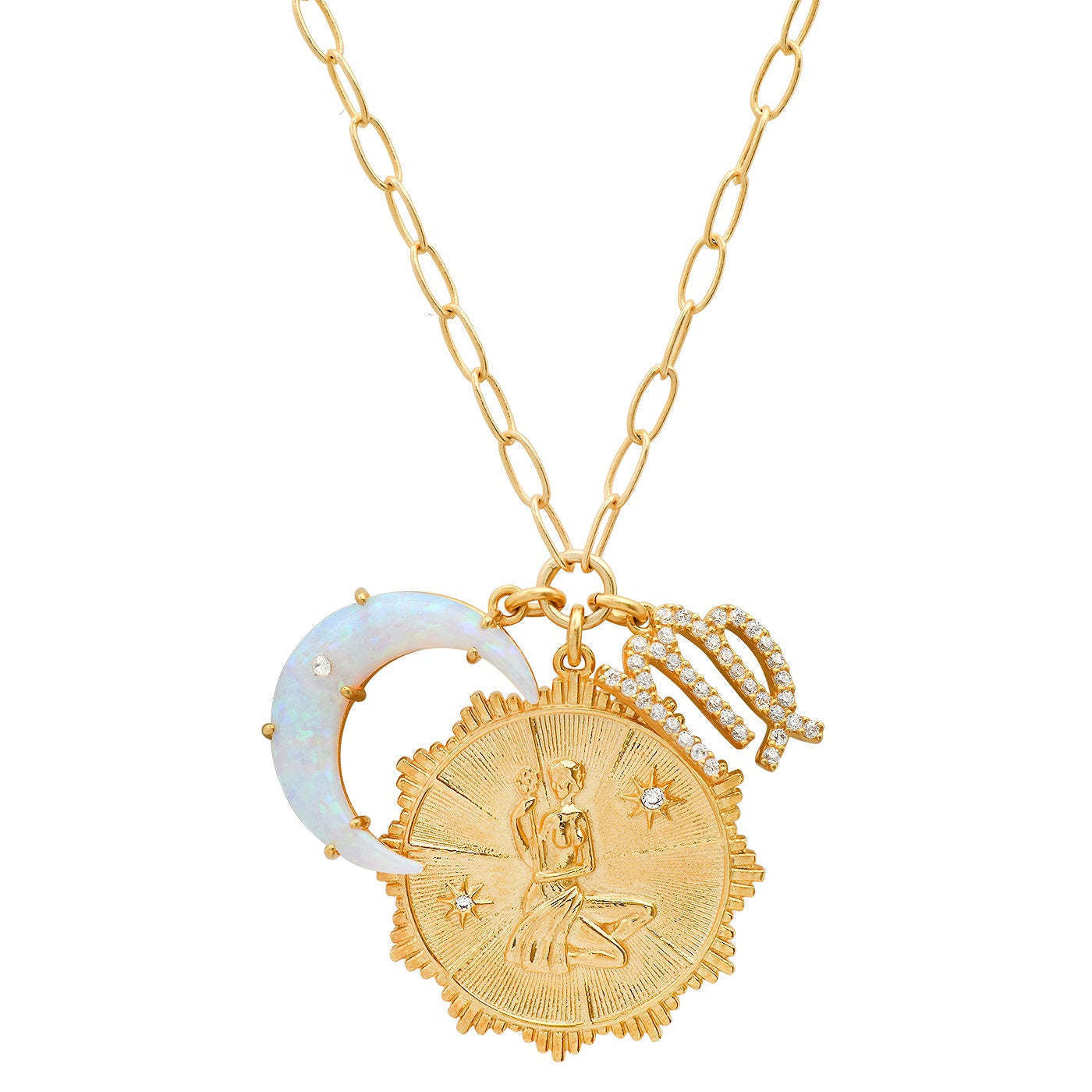 Zodiac Crescent Moon Pendant Necklace - Virgo [929DCGVS]