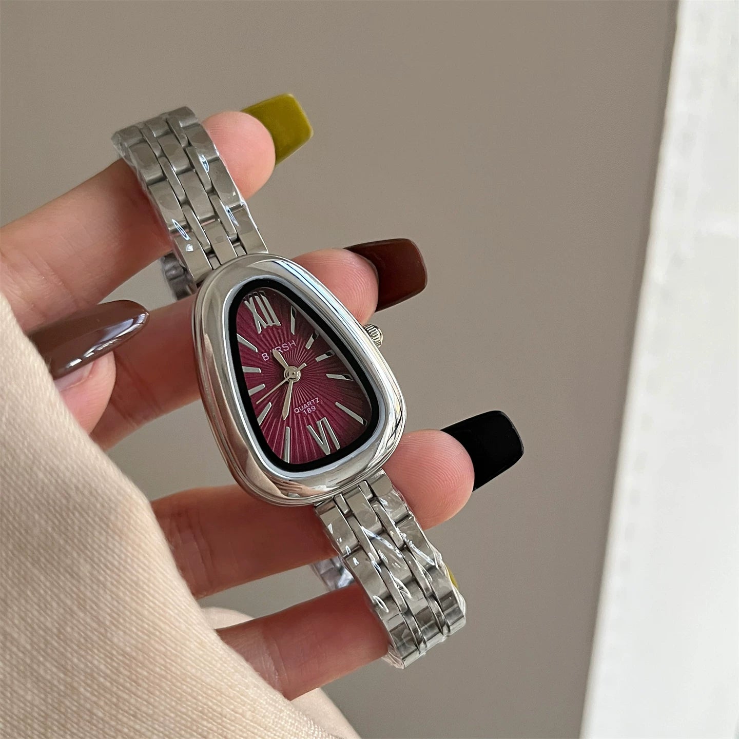 Vintage Snake Head Shaped Watch - Silver Strap Purple Dial (Steel Strap) [JGNJQRN4]