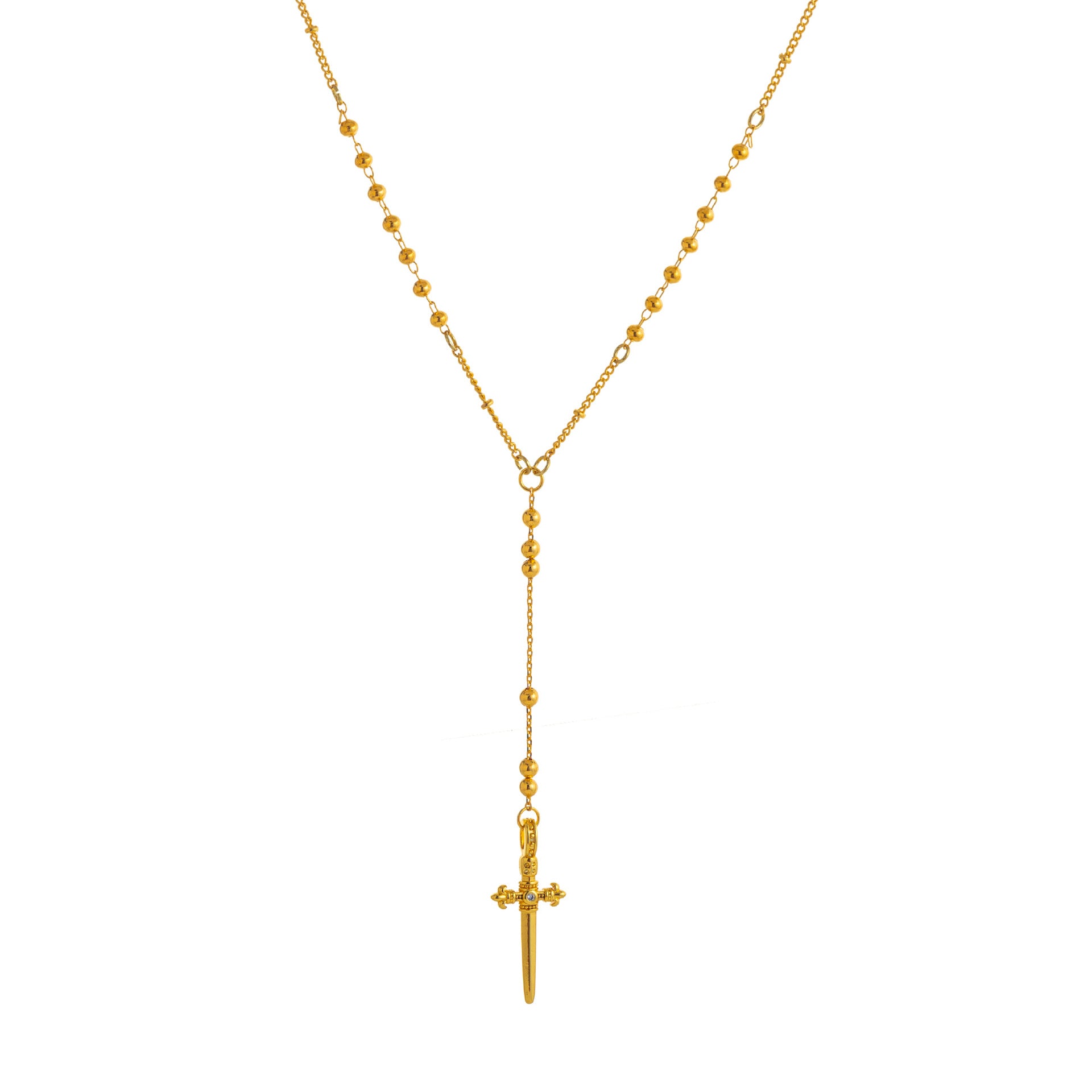 Cross Pendant Lariat Necklace - Gold Cross [V34H0V9H]