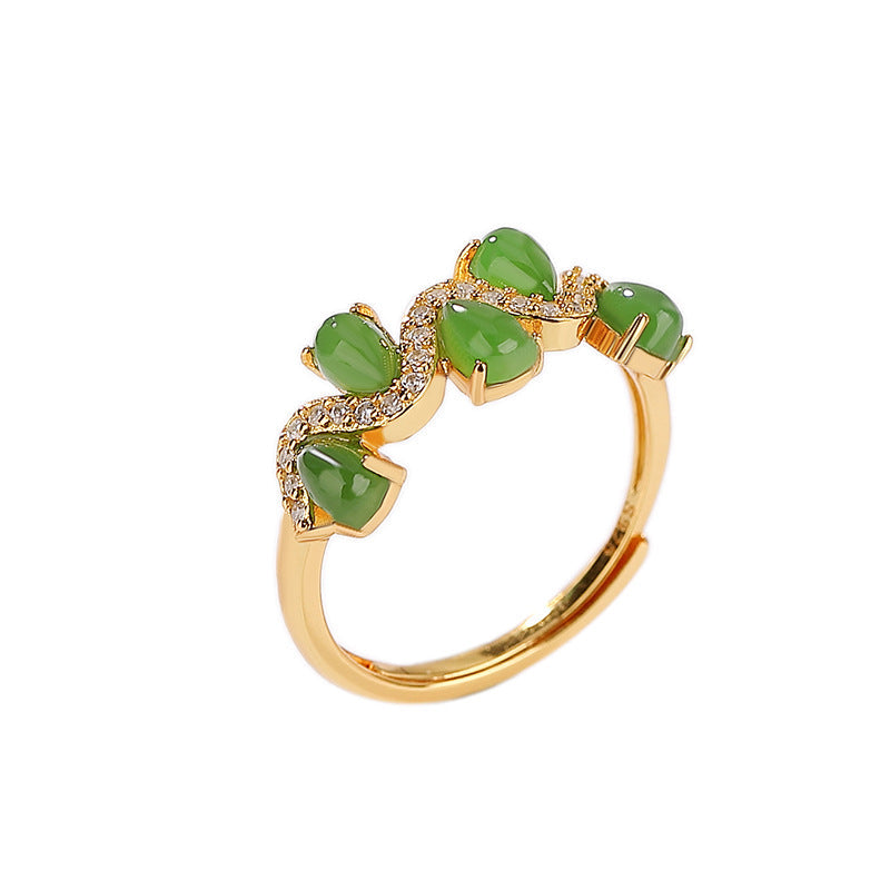 Jade Leaf Twist Ring