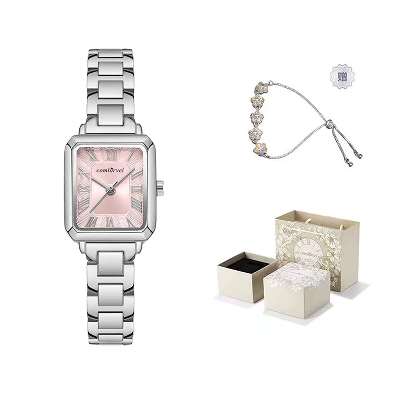 Small Square Bracelet Watch - Roman Sakura Pink [4HYRMPH2]