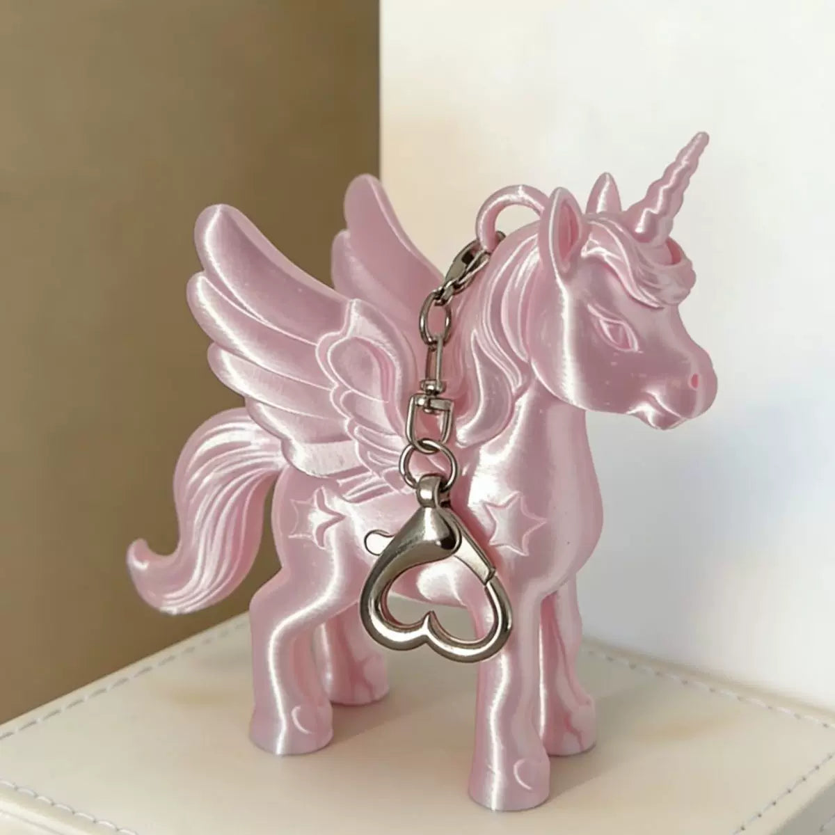 3D Printed Heart Unicorn Keychain - Satin Pink with Heart Keychain (90*80mm) PLA [L16TZ4GP]