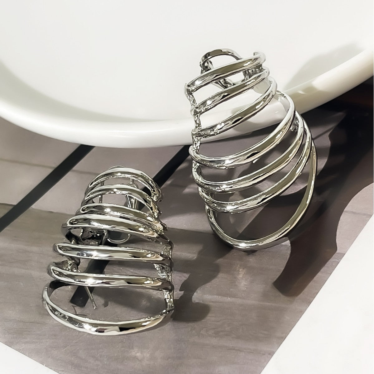 Seerat Geometric Layered Earrings - Silver [MSSO63PW]